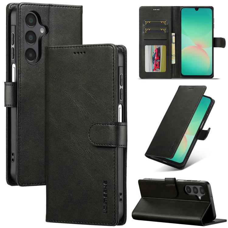 

For Samsung Galaxy S25 FE 5G LC.IMEEKE Calf Texture Leather Phone Case(Black)