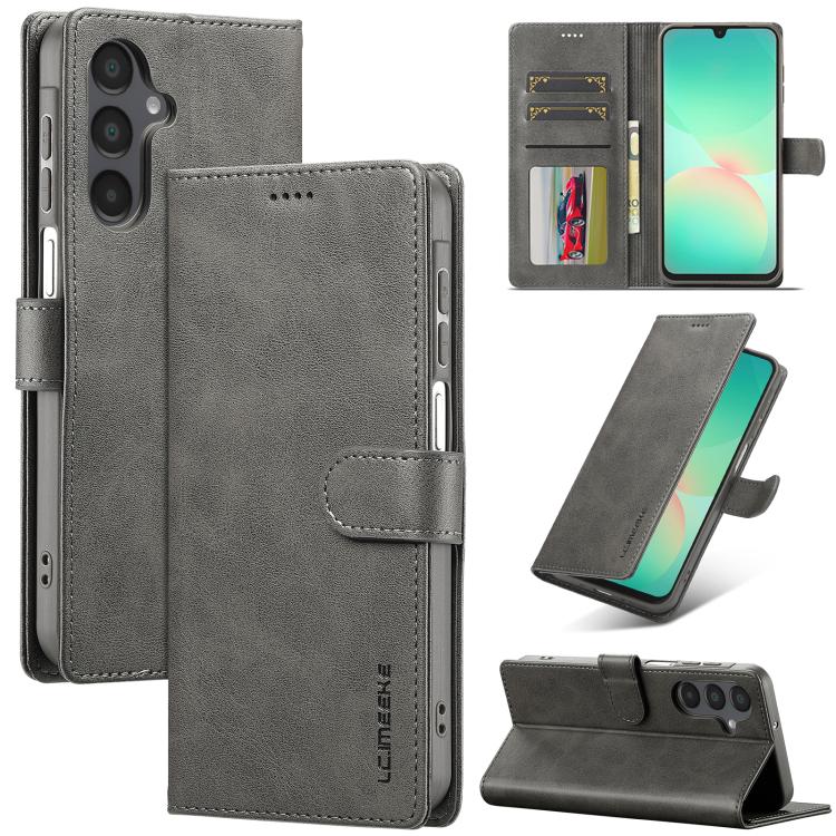 

For Samsung Galaxy S25 FE 5G LC.IMEEKE Calf Texture Leather Phone Case(Grey)