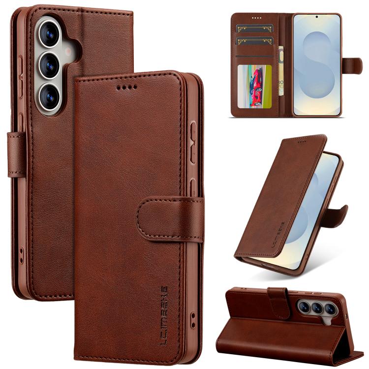

For Samsung Galaxy S26 5G LC.IMEEKE Calf Texture Leather Phone Case(Coffee)