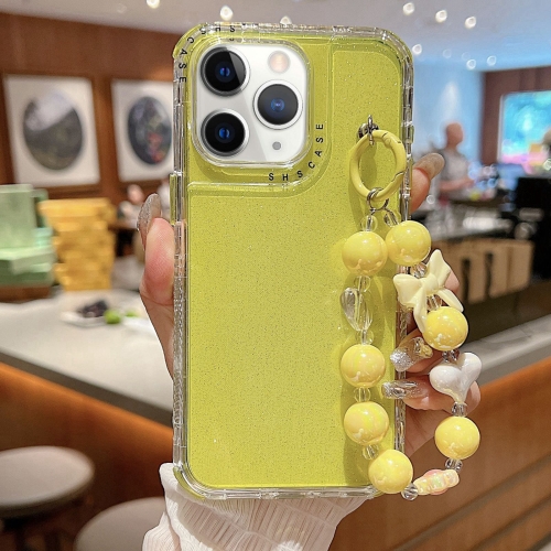 

For iPhone 11 Pro TPU + PC + Glitter Sequins Full Coverage Phone Case with Bracelet(Yellow)