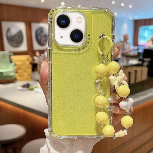 

For iPhone 14 Plus TPU + PC + Glitter Sequins Full Coverage Phone Case with Bracelet(Yellow)