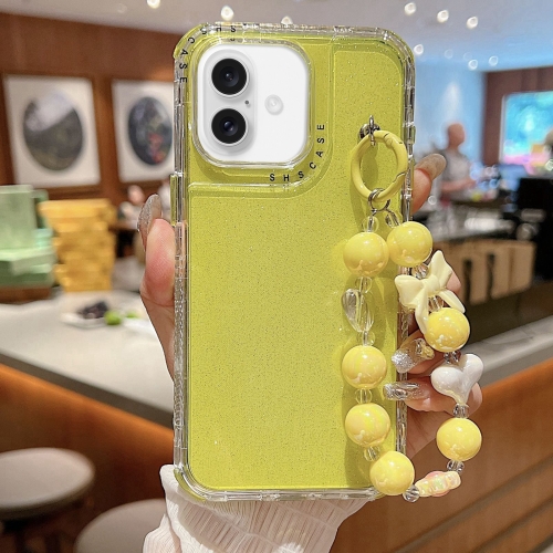 

For iPhone 16 TPU + PC + Glitter Sequins Full Coverage Phone Case with Bracelet(Yellow)