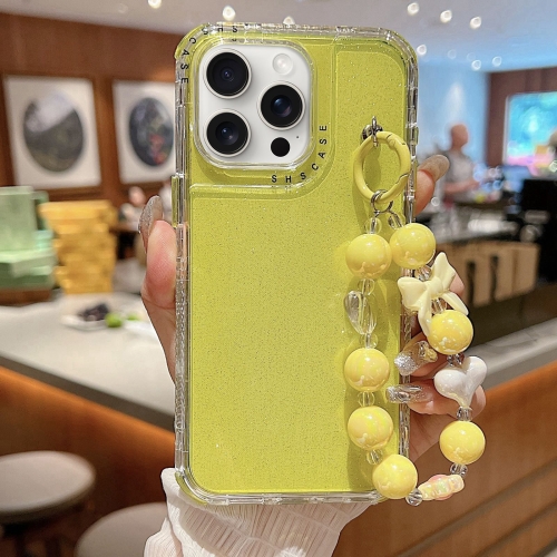 

For iPhone 16 Pro TPU + PC + Glitter Sequins Full Coverage Phone Case with Bracelet(Yellow)