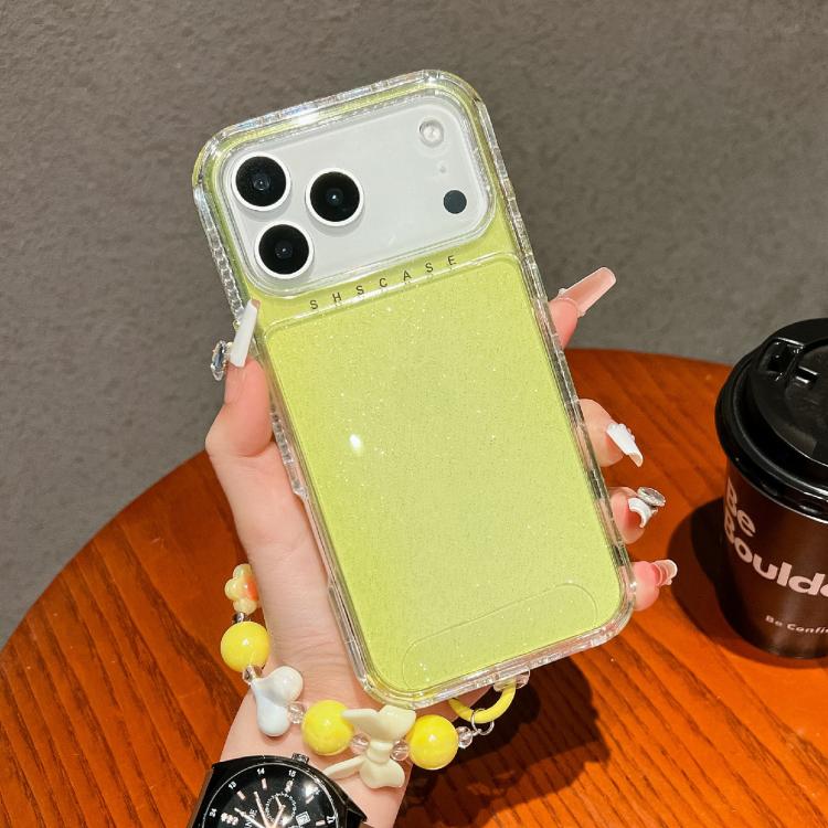 

For iPhone 17 Pro Max TPU + PC + Glitter Sequins Full Coverage Phone Case with Bracelet(Yellow)