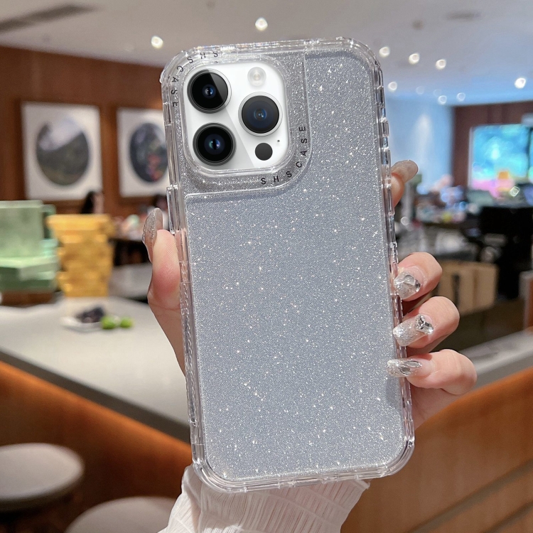 

For iPhone 13 Pro Max TPU + PC + Glitter Paper Full Coverage Phone Case(Silver)