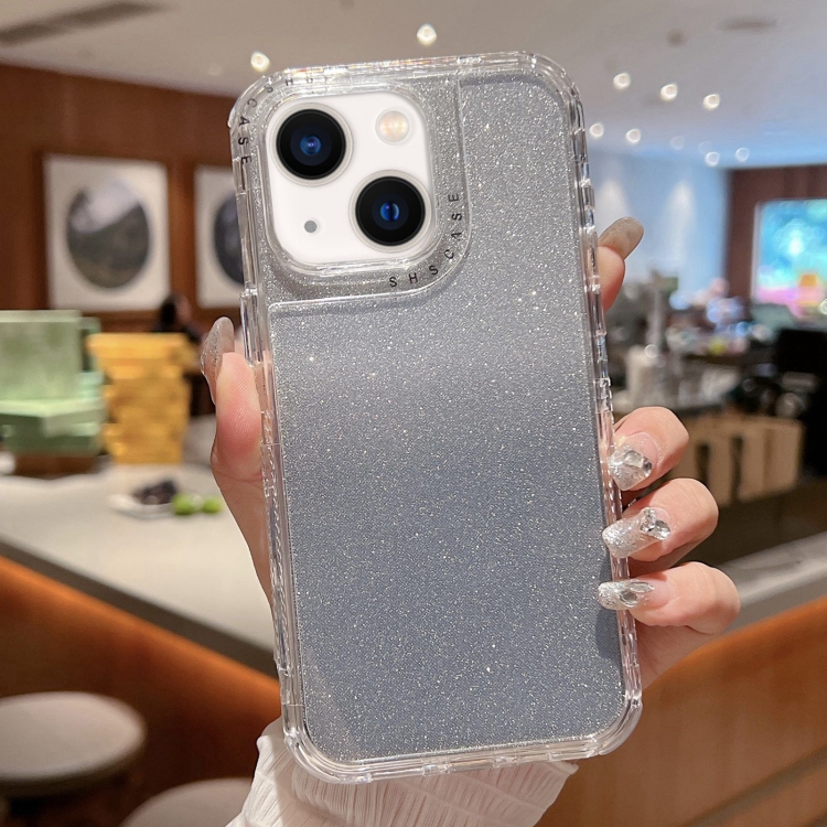 

For iPhone 14 TPU + PC + Glitter Paper Full Coverage Phone Case(Grey)