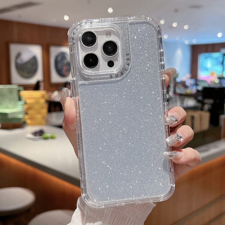 

For iPhone 15 Pro TPU + PC + Glitter Paper Full Coverage Phone Case(Silver)