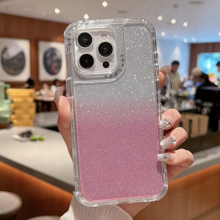 

For iPhone 15 Pro Max TPU + PC + Glitter Paper Full Coverage Phone Case(Pink)