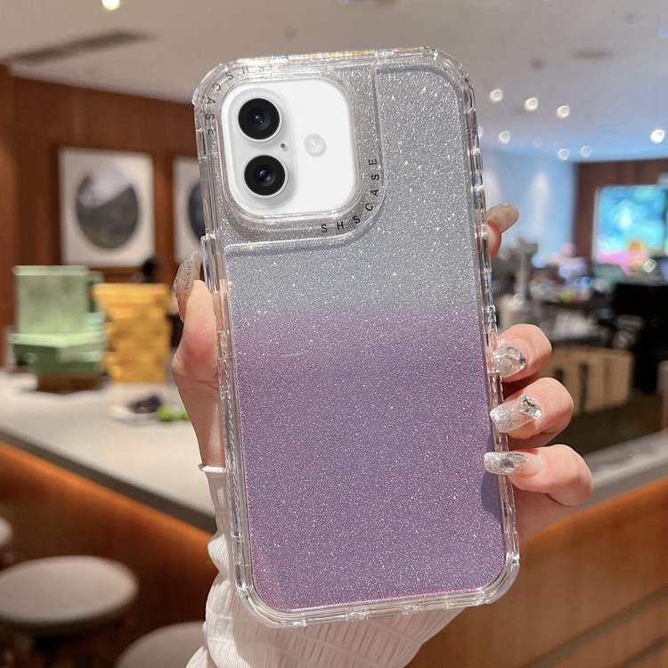 

For iPhone 16 TPU + PC + Glitter Paper Full Coverage Phone Case(Purple)