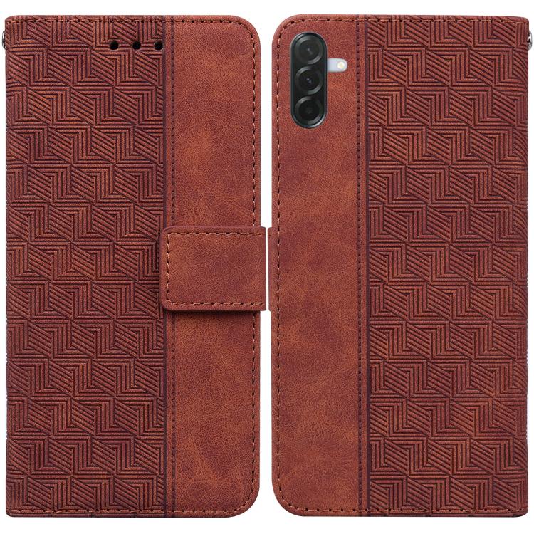 

For Samsung Galaxy A57 5G Geometric Embossed Leather Phone Case(Brown)