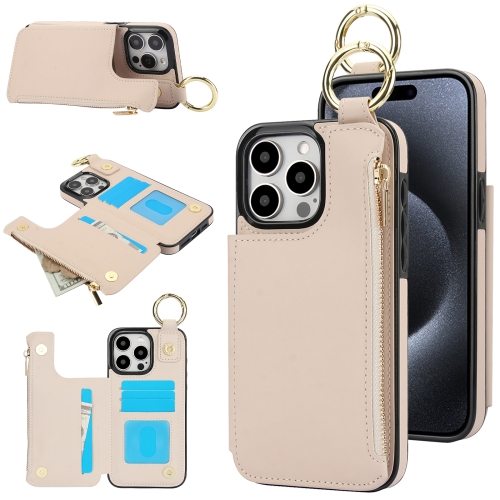 

For iPhone 15 Pro Max RFlD Anti-theft Double Buckle Ring Zipper Card Phone Case(White)