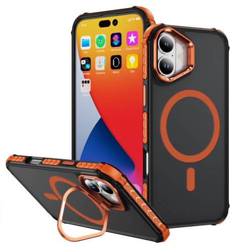 

For iPhone 16 Plus Rainbow Series Skin Feel MagSafe Lens Holder Phone Case(Orange)