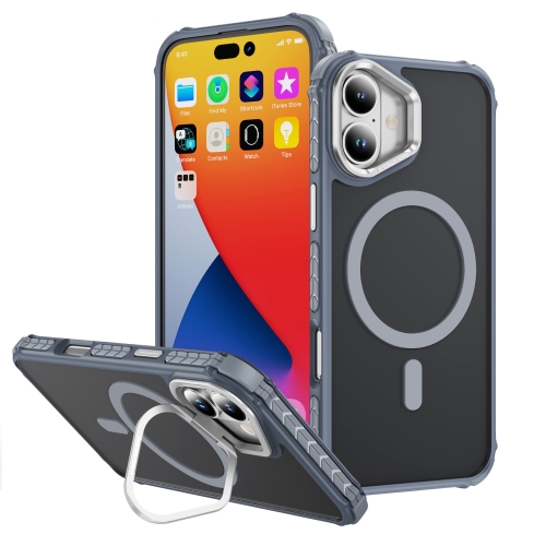 

For iPhone 16 Plus Rainbow Series Skin Feel MagSafe Lens Holder Phone Case(Grey)