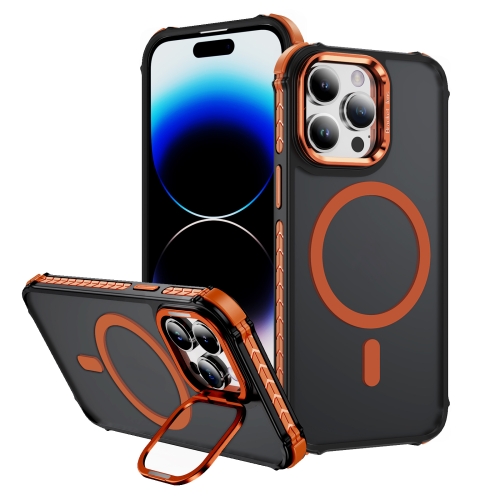 

For iPhone 14 Pro Max Rainbow Series Skin Feel MagSafe Lens Holder Phone Case(Orange)