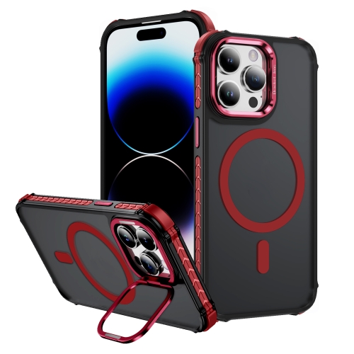 

For iPhone 14 Pro Max Rainbow Series Skin Feel MagSafe Lens Holder Phone Case(Red)