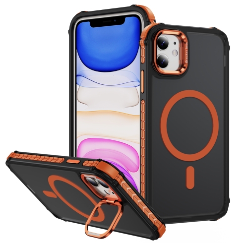 

For iPhone 11 Rainbow Series Skin Feel MagSafe Lens Holder Phone Case(Orange)