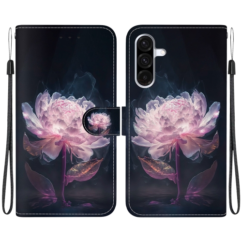 

For Samsung Galaxy A36 5G / A56 5G Crystal Texture Colored Drawing Leather Phone Case(Purple Peony)