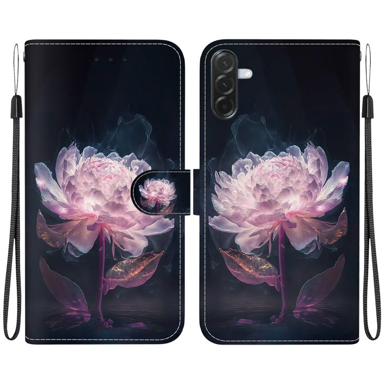 

For Samsung Galaxy A57 5G Crystal Texture Colored Drawing Leather Phone Case(Purple Peony)