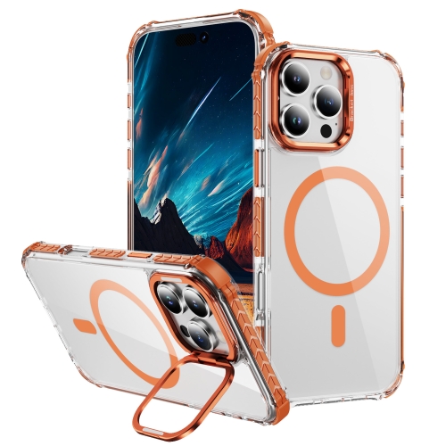 

For iPhone 16 Pro Max Rainbow Series Transparent MagSafe Lens Holder Phone Case(Orange)