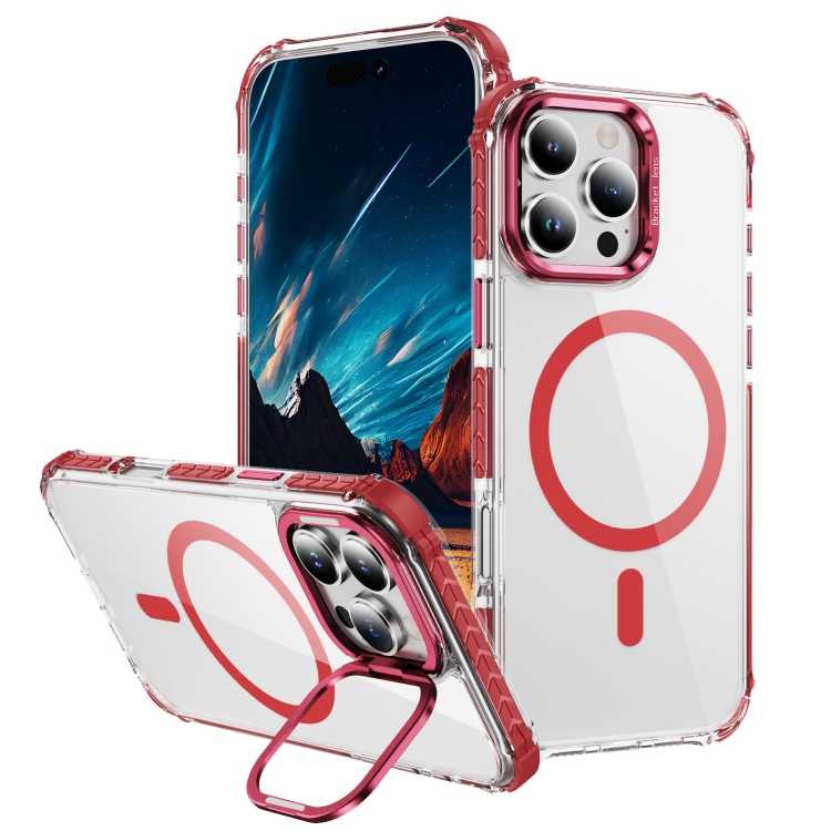 

For iPhone 16 Pro Rainbow Series Transparent MagSafe Lens Holder Phone Case(Red)