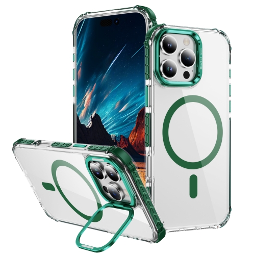 

For iPhone 16 Pro Rainbow Series Transparent MagSafe Lens Holder Phone Case(Green)