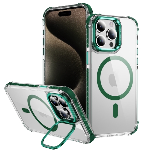 

For iPhone 15 Pro Max Rainbow Series Transparent MagSafe Lens Holder Phone Case(Green)