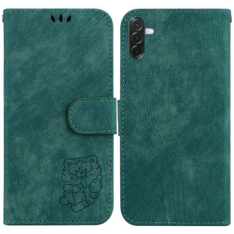 

For Samsung Galaxy A57 5G Little Tiger Embossed Leather Phone Case(Green)