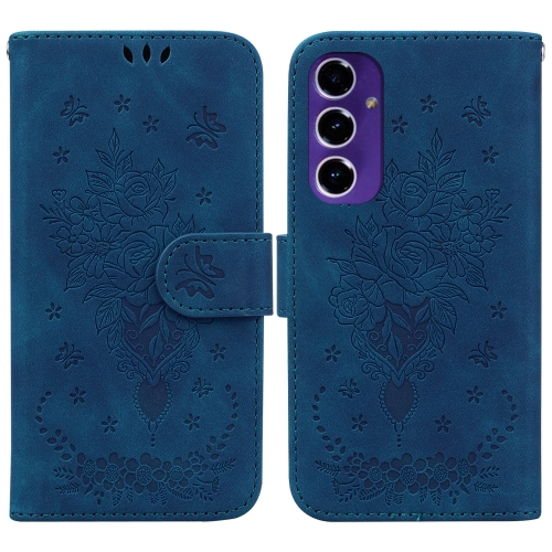 

For Samsung Galaxy A16 5G Butterfly Rose Embossed Leather Phone Case(Blue)