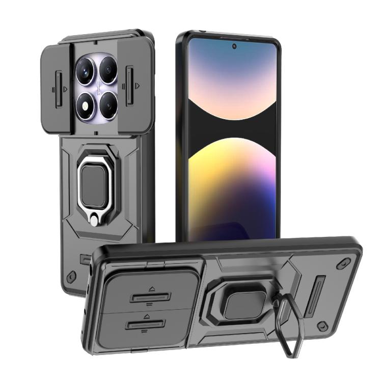 

For Redmi Note 14 Pro 4G Global Sliding Camshield TPU + PC Shockproof Phone Case with Holder(Black)