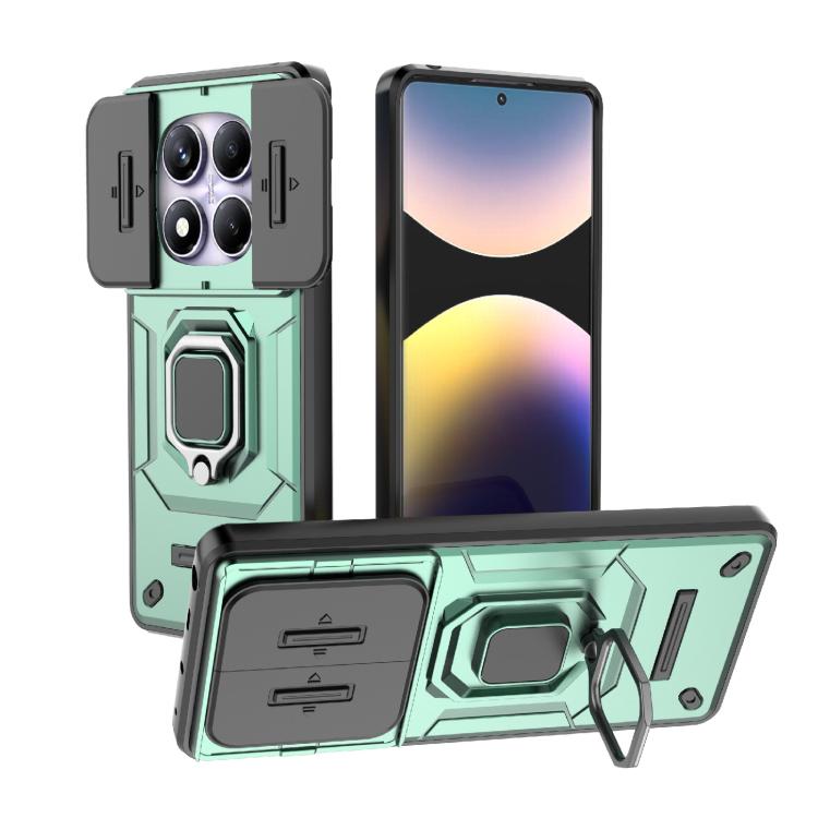 

For Redmi Note 14 Pro 4G Global Sliding Camshield TPU + PC Shockproof Phone Case with Holder(Green)