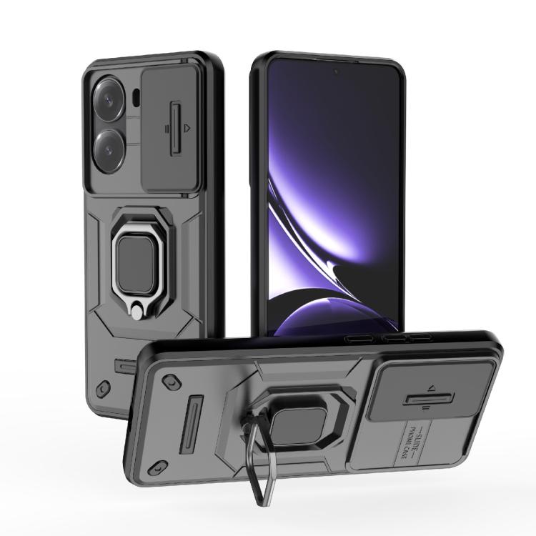 

For Redmi Turbo 4 5G Sliding Camshield TPU + PC Shockproof Phone Case with Holder(Black)