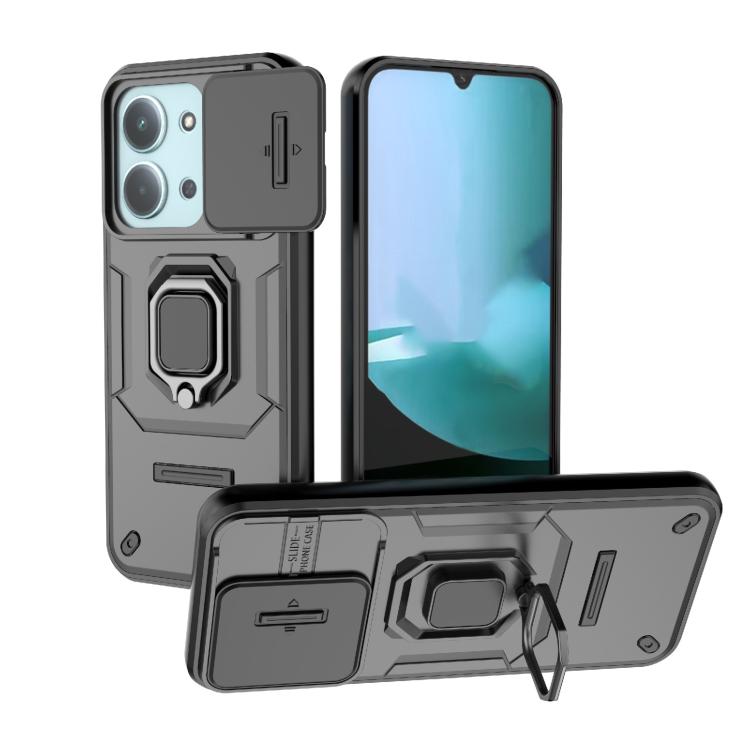 

For Redmi 15C 5G / 4G EU 173mm Sliding Camshield TPU + PC Shockproof Phone Case with Holder(Black)