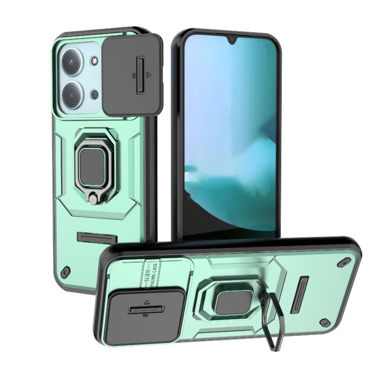 

For Redmi 15C 5G / 4G EU 173mm Sliding Camshield TPU + PC Shockproof Phone Case with Holder(Green)