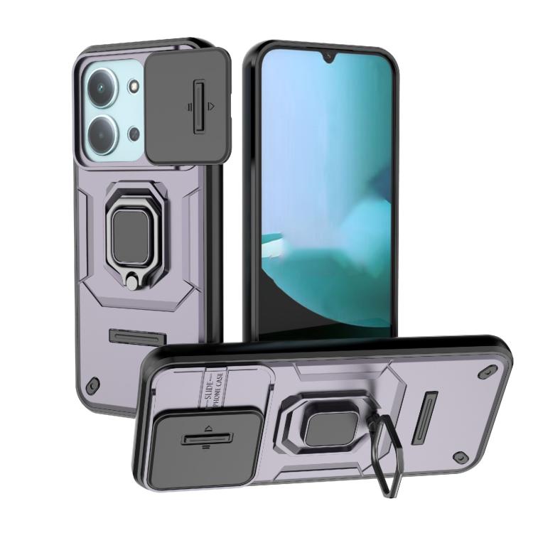 

For Redmi 15C 5G / 4G EU 173mm Sliding Camshield TPU + PC Shockproof Phone Case with Holder(Purple)