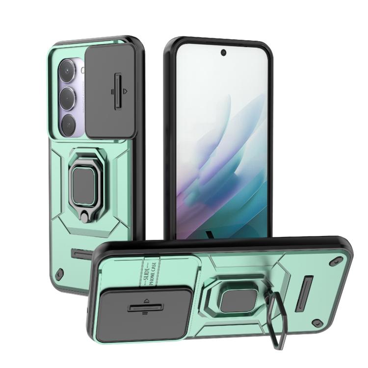 

For Redmi 15 5G / 4G EU 171mm Sliding Camshield TPU + PC Shockproof Phone Case with Holder(Green)