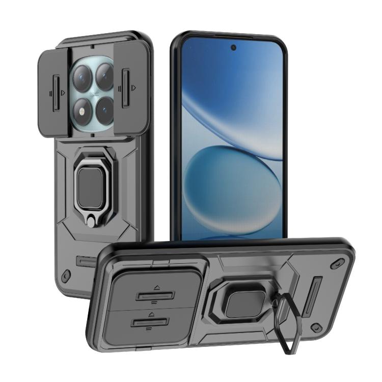 

For Redmi Note 15 Pro+ 5G Global 163.3mm Sliding Camshield TPU + PC Shockproof Phone Case with Holder(Black)