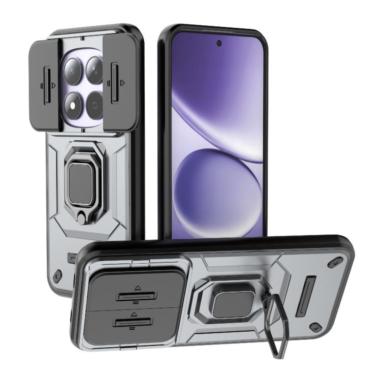 

For Redmi Note 15 Pro 5G Global 163.6mm Sliding Camshield TPU + PC Shockproof Phone Case with Holder(Grey)