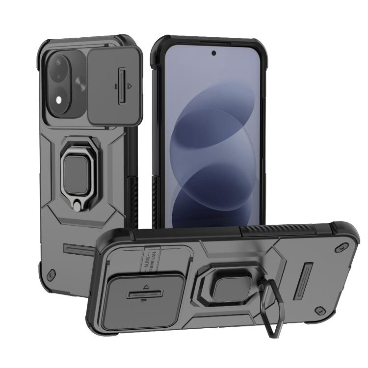 For Redmi Note 17 4G Global 169.7mm Sliding Camshield TPU + PC Shockproof Phone Case with Holder(Black)