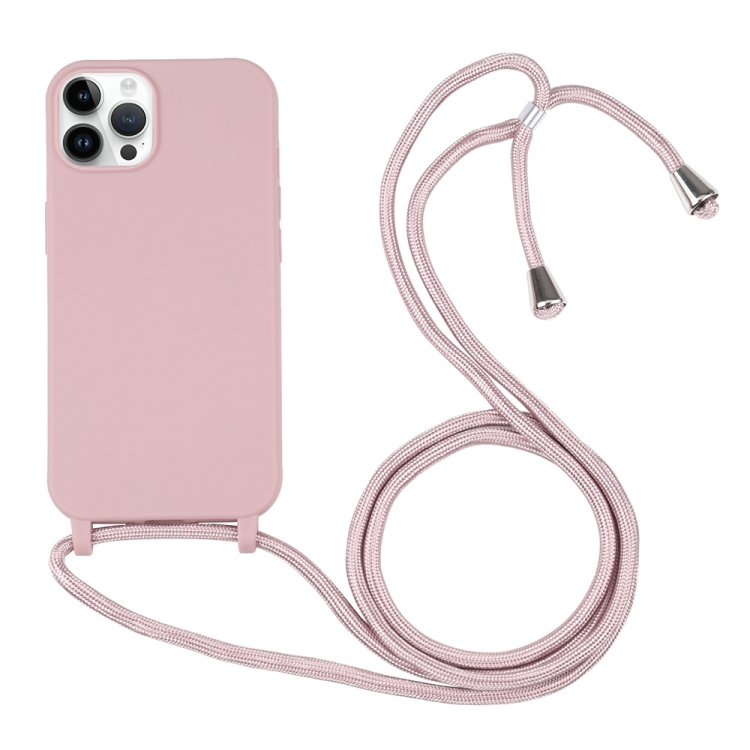 

For iPhone 15 Pro Max Candy Colors TPU Protective Phone Case with Lanyard(Rose Gold)