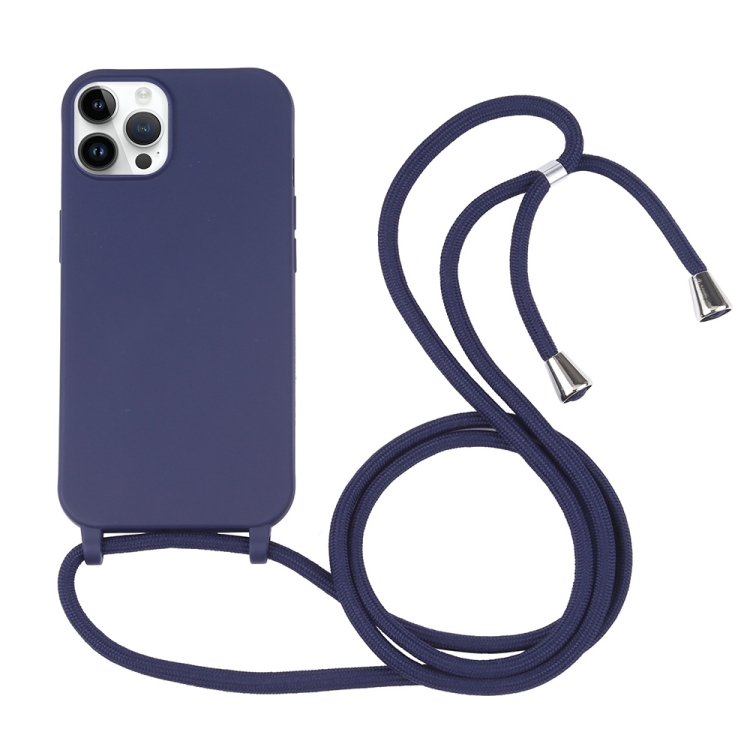 

For iPhone 15 Pro Max Candy Colors TPU Protective Phone Case with Lanyard(Dark Blue)