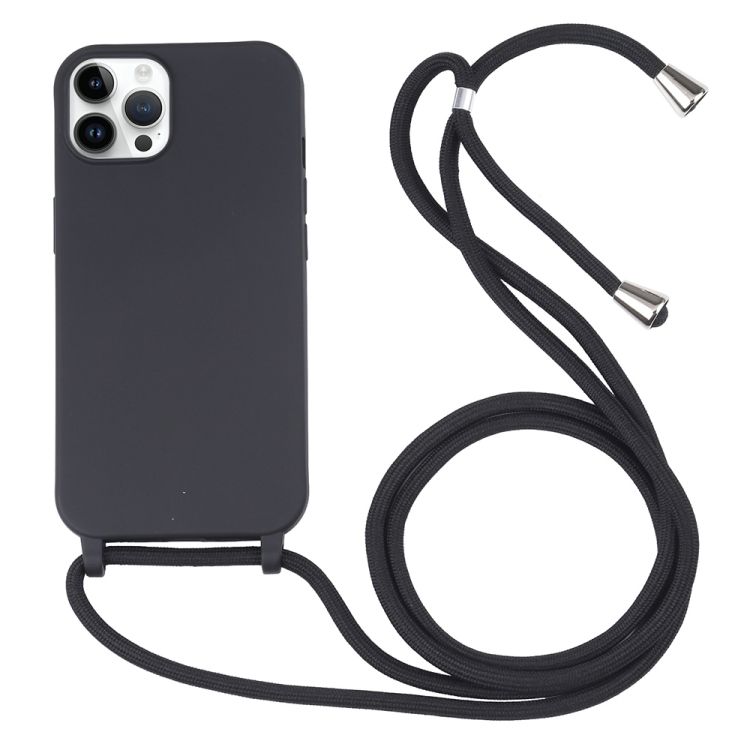 

Candy Colors TPU Protective Phone Case with Lanyard For iPhone 15 Pro Max(Black)