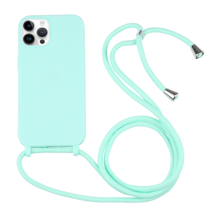 

For iPhone 15 Pro Candy Colors TPU Protective Phone Case with Lanyard(Mint Green)