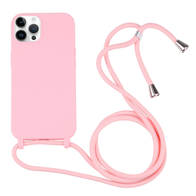 

For iPhone 15 Pro Candy Colors TPU Protective Phone Case with Lanyard(Pink)