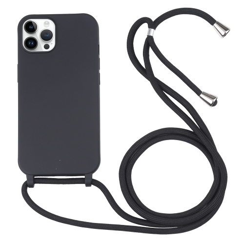 

For iPhone 15 Pro Candy Colors TPU Protective Phone Case with Lanyard(Black)