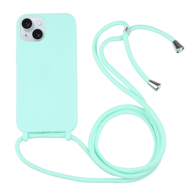 

For iPhone 15 Plus Candy Colors TPU Protective Phone Case with Lanyard(Mint Green)