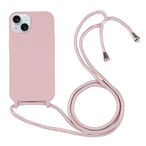 

For iPhone 15 Candy Colors TPU Protective Phone Case with Lanyard(Rose Gold)