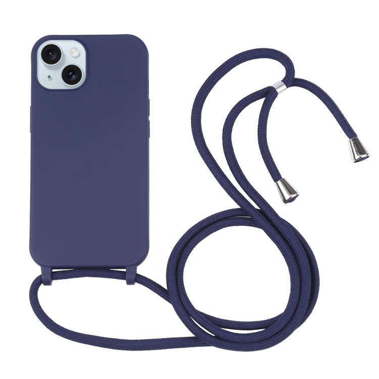 

For iPhone 15 Candy Colors TPU Protective Phone Case with Lanyard(Dark Blue)
