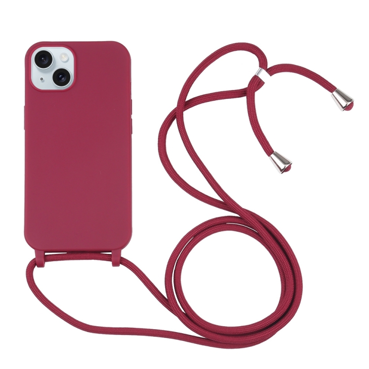 

For iPhone 15 Candy Colors TPU Protective Phone Case with Lanyard(Red)