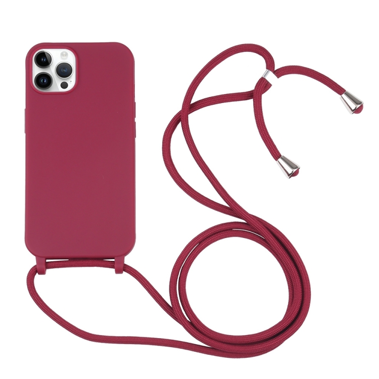 

For iPhone 16 Pro Candy Colors TPU Protective Phone Case with Lanyard (Red)