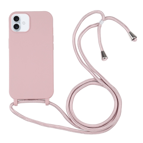 

For iPhone 16 Candy Colors TPU Protective Phone Case with Lanyard(Rose Gold)